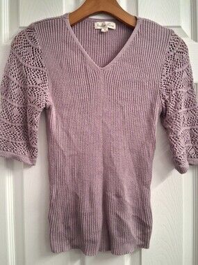 Indigo Rose Purple Ribbed Sweater Blouse With See Thru Sleeves Small